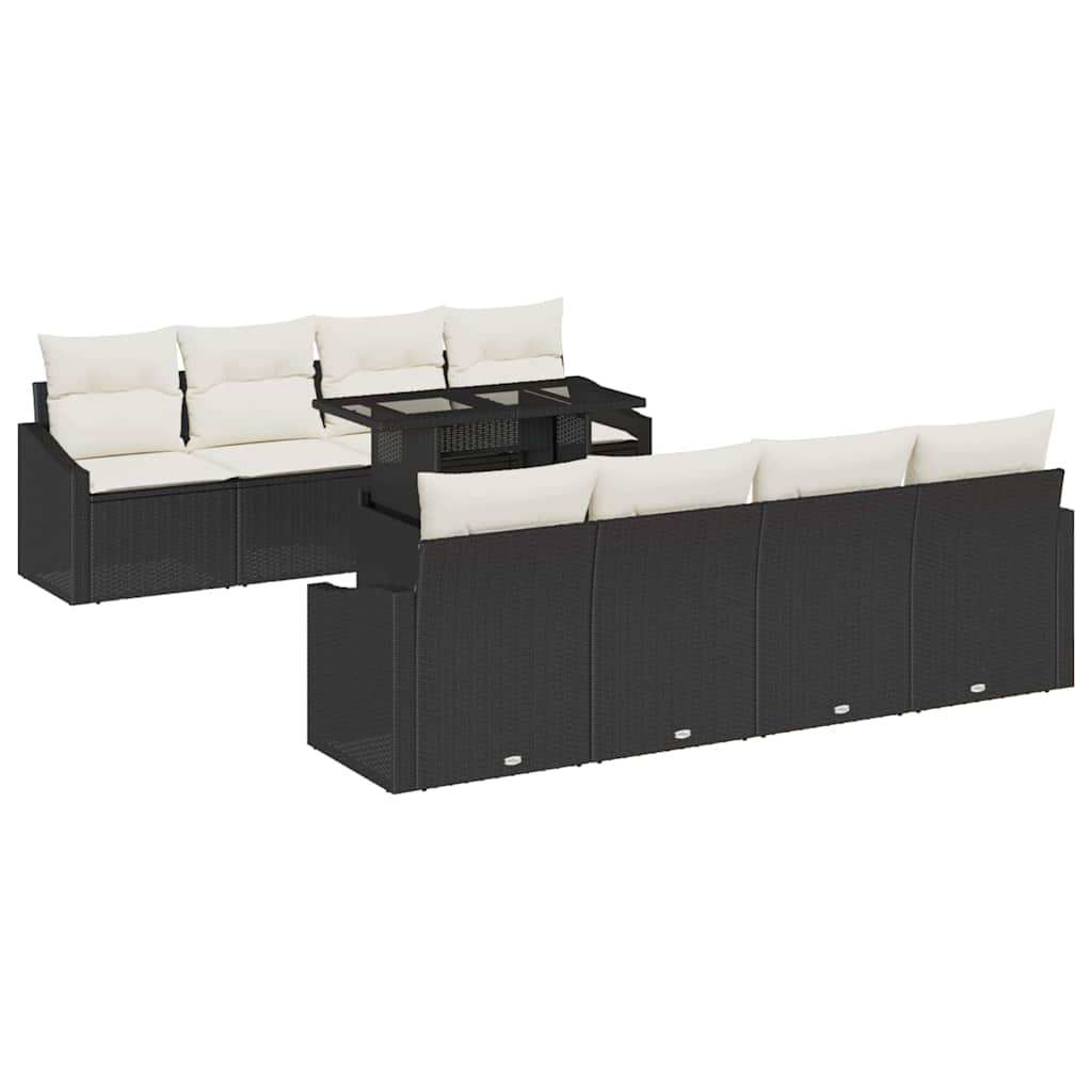 Garten-Sofa-Set mit Speicher 9 pcs Schwarz Poly Rattan